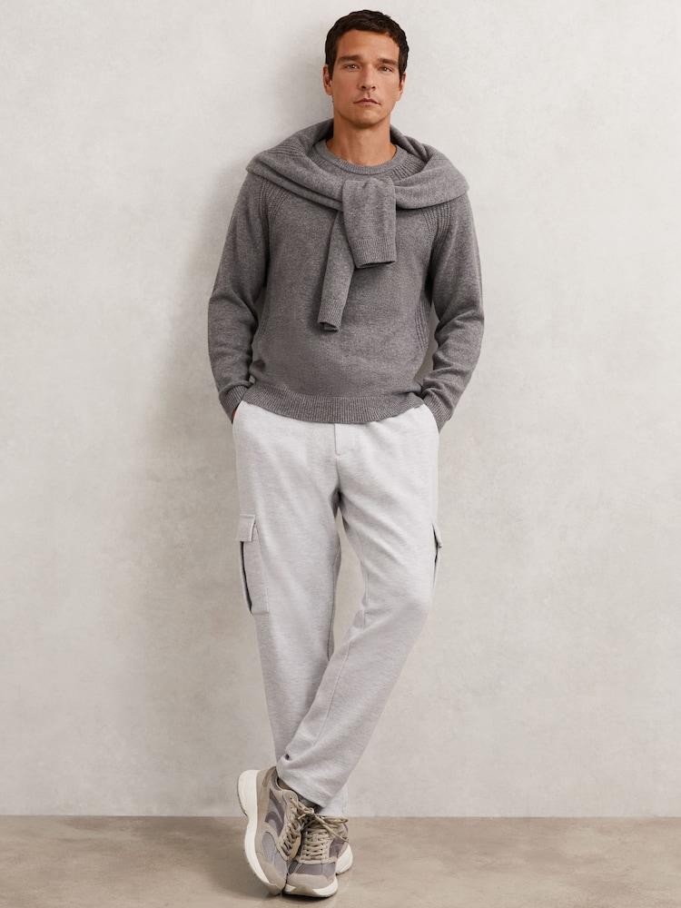 reiss Jersey Cargo Trousers with Cotton in Grey Marl