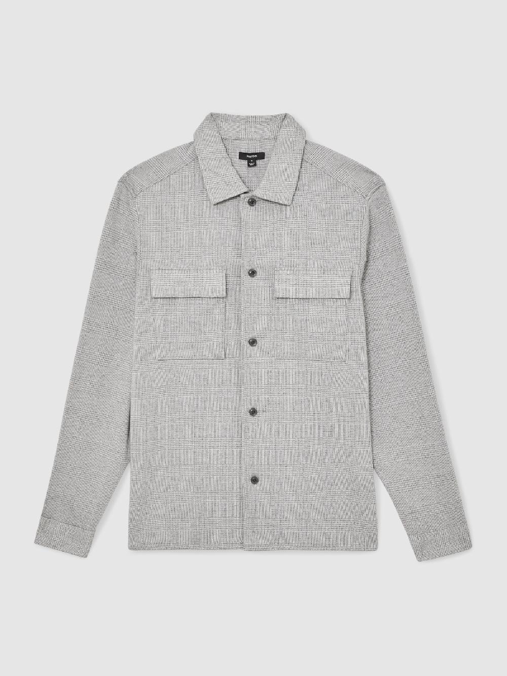 Reiss Jersey Check Twin-Pocket Overshirt In Soft Grey