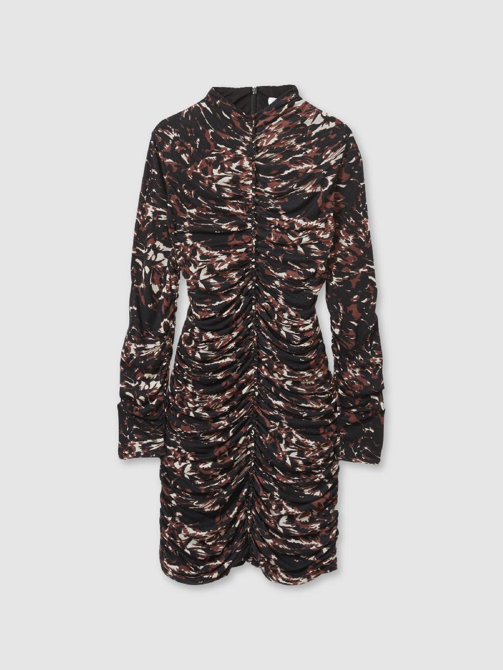 Reiss Jersey Ruched Abstract-Print Midi Dress In Black