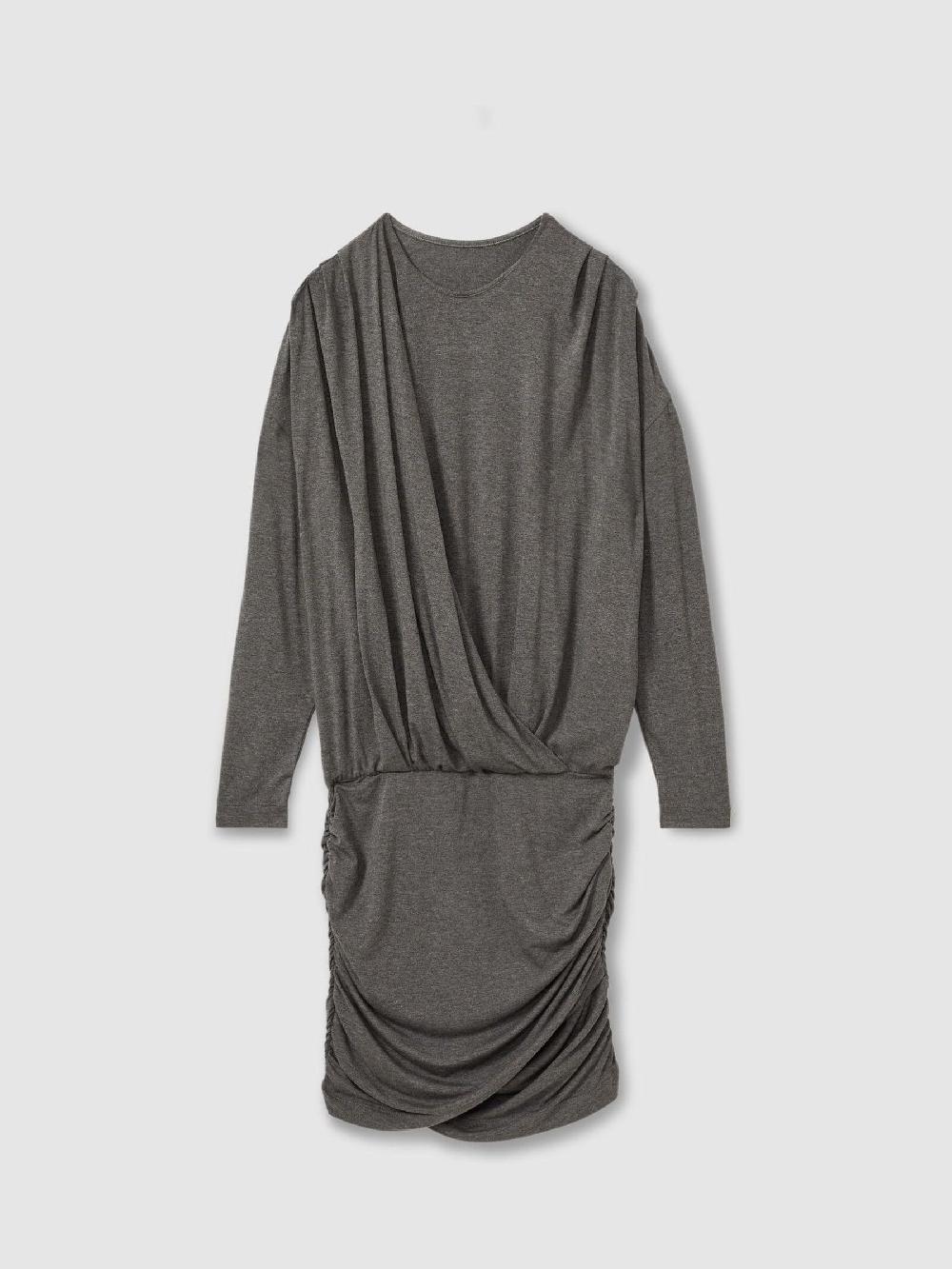 Reiss Jersey Ruched Blouson Sleeve Mini Dress In Grey