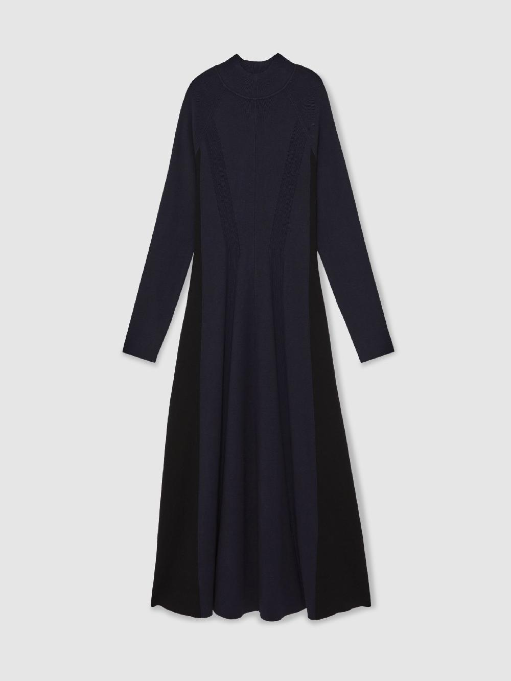 Reiss Knitted Contrast-Panel Midi Dress In Navy/Black