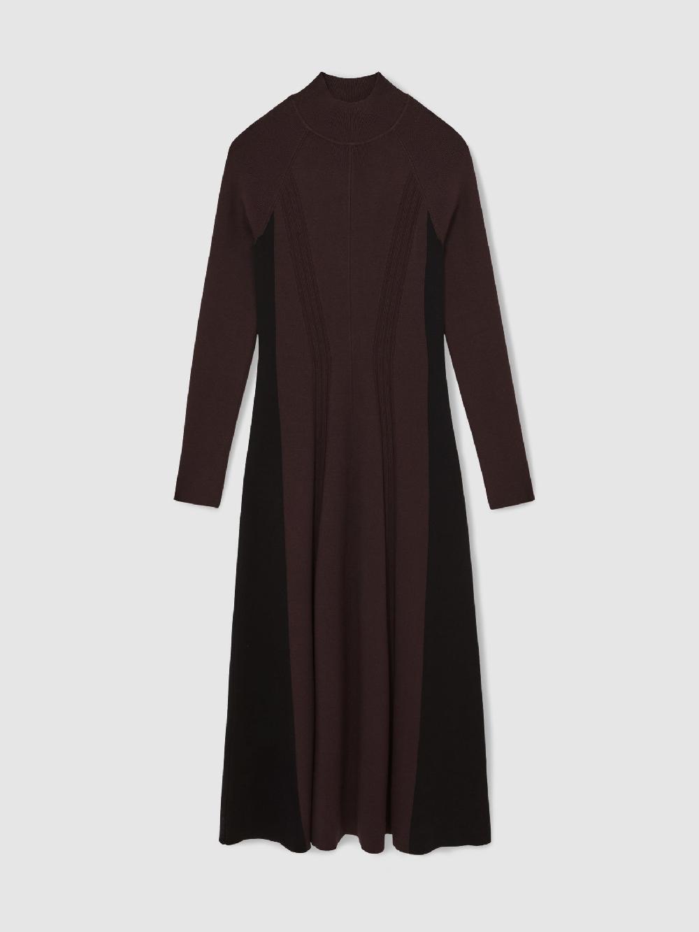 Reiss Knitted Contrast-Panel Midi Dress In Plum Purple/Black