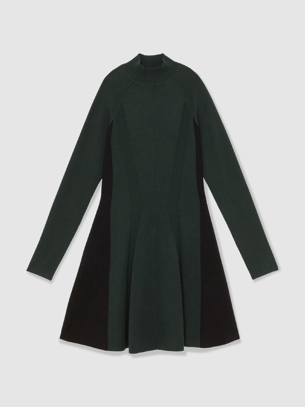 Reiss Knitted Contrast-Panel Skater Dress In Green/Black