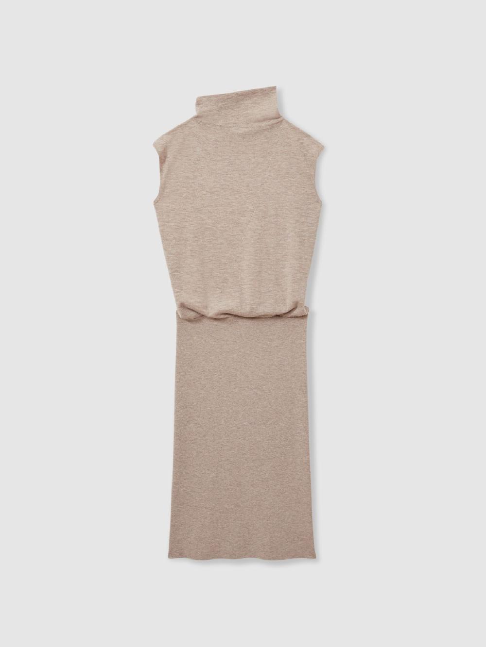Reiss Knitted Wool-Cashmere Blouson Top Midi Dress In Neutral