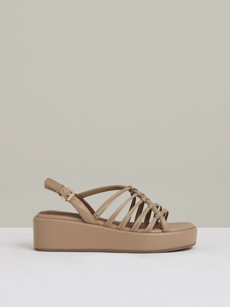 reiss Leather Knot Strappy Platform Sandals in Beige