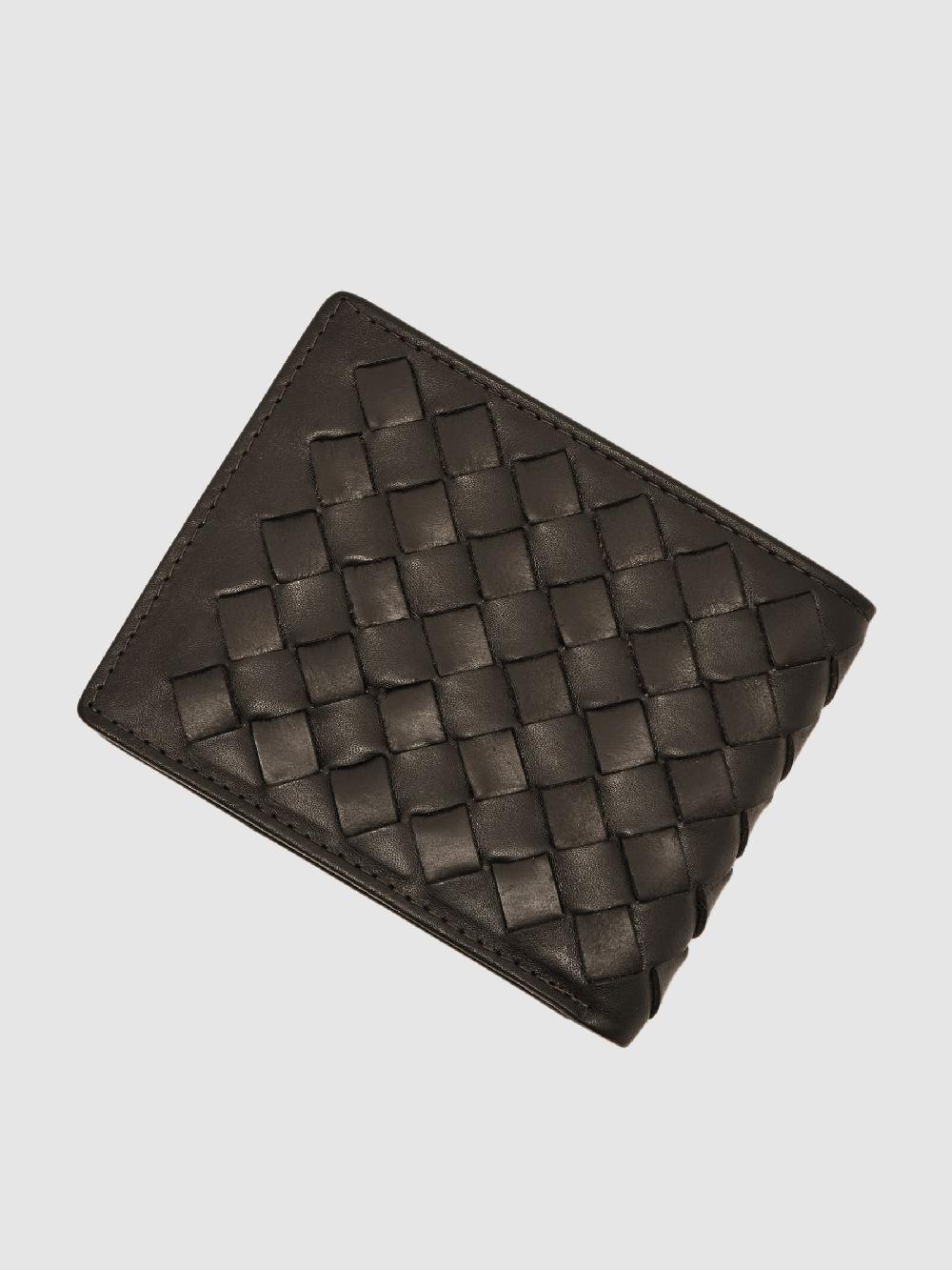 Reiss Leather Large Lattice-Effect Wallet In Dark Brown