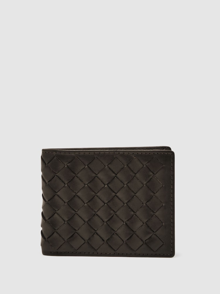 reiss Leather Large Lattice-Effect Wallet in Dark Brown