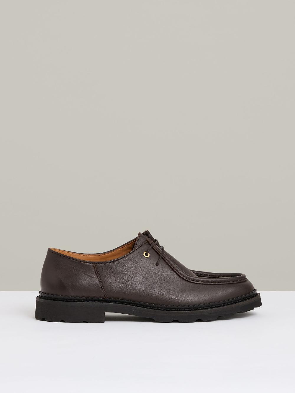Reiss Leather Moccasin-Toe Lace-Up Shoes In Dark Brown