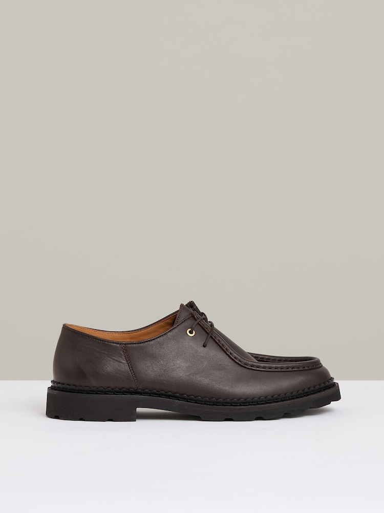 reiss Leather Moccasin-Toe Lace-Up Shoes in Dark Brown