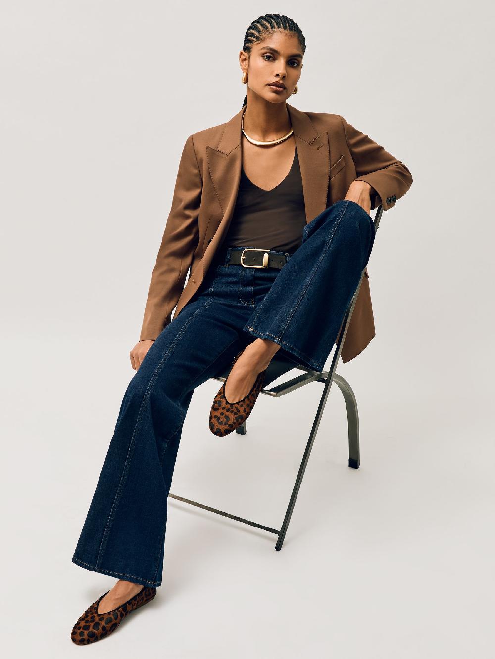 Reiss Leather Rounded-Point Toe Ballet Flats In Animal