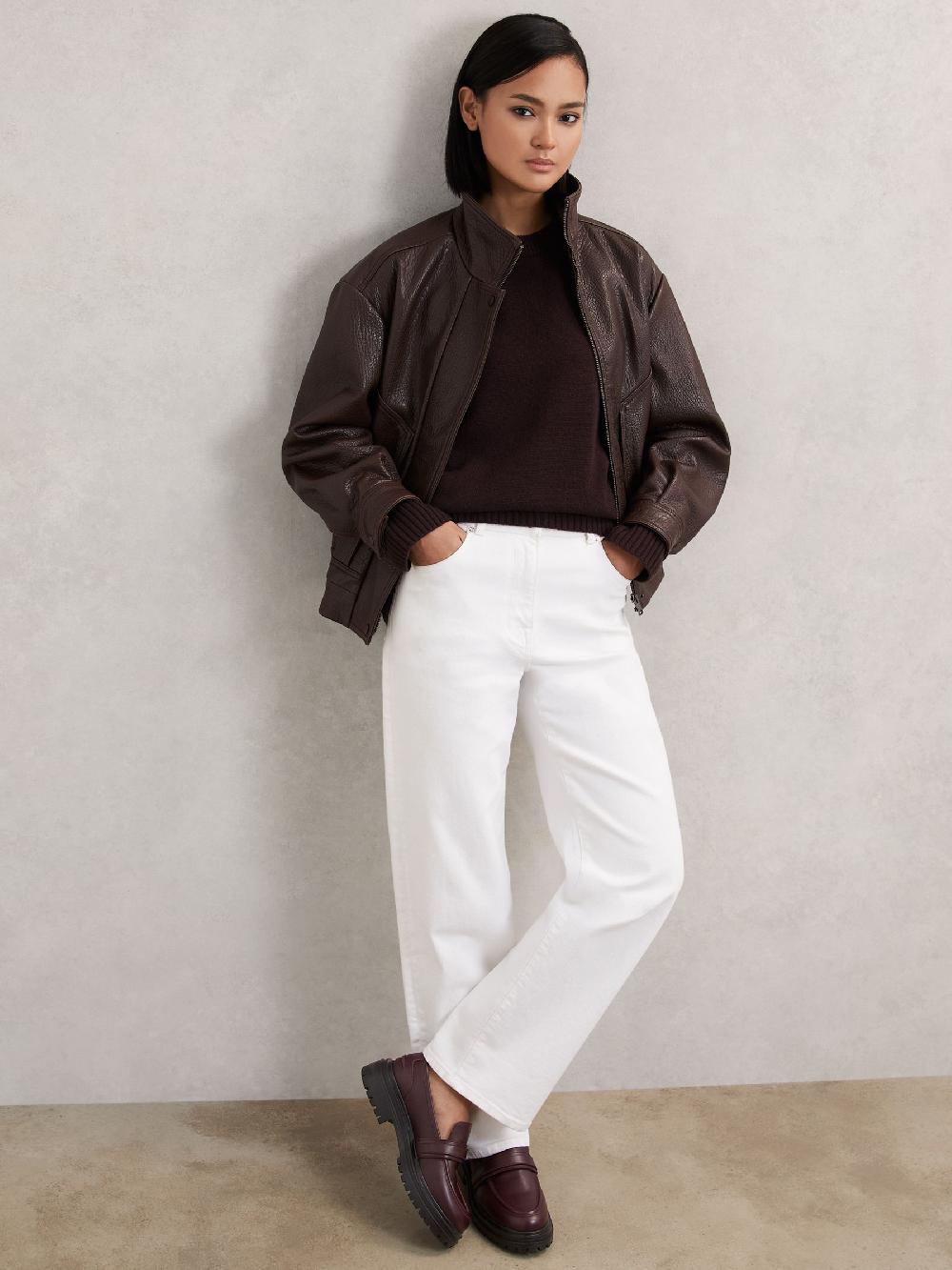 Reiss Leather Strap-Detail Lug-Sole Loafers In Burgundy