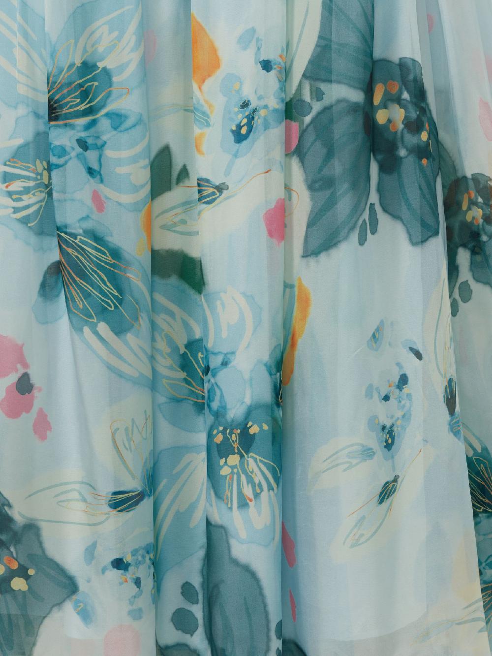 Reiss Leo Lin Silk Blend Pleated Asymmetric Maxi Dress In Blue Print