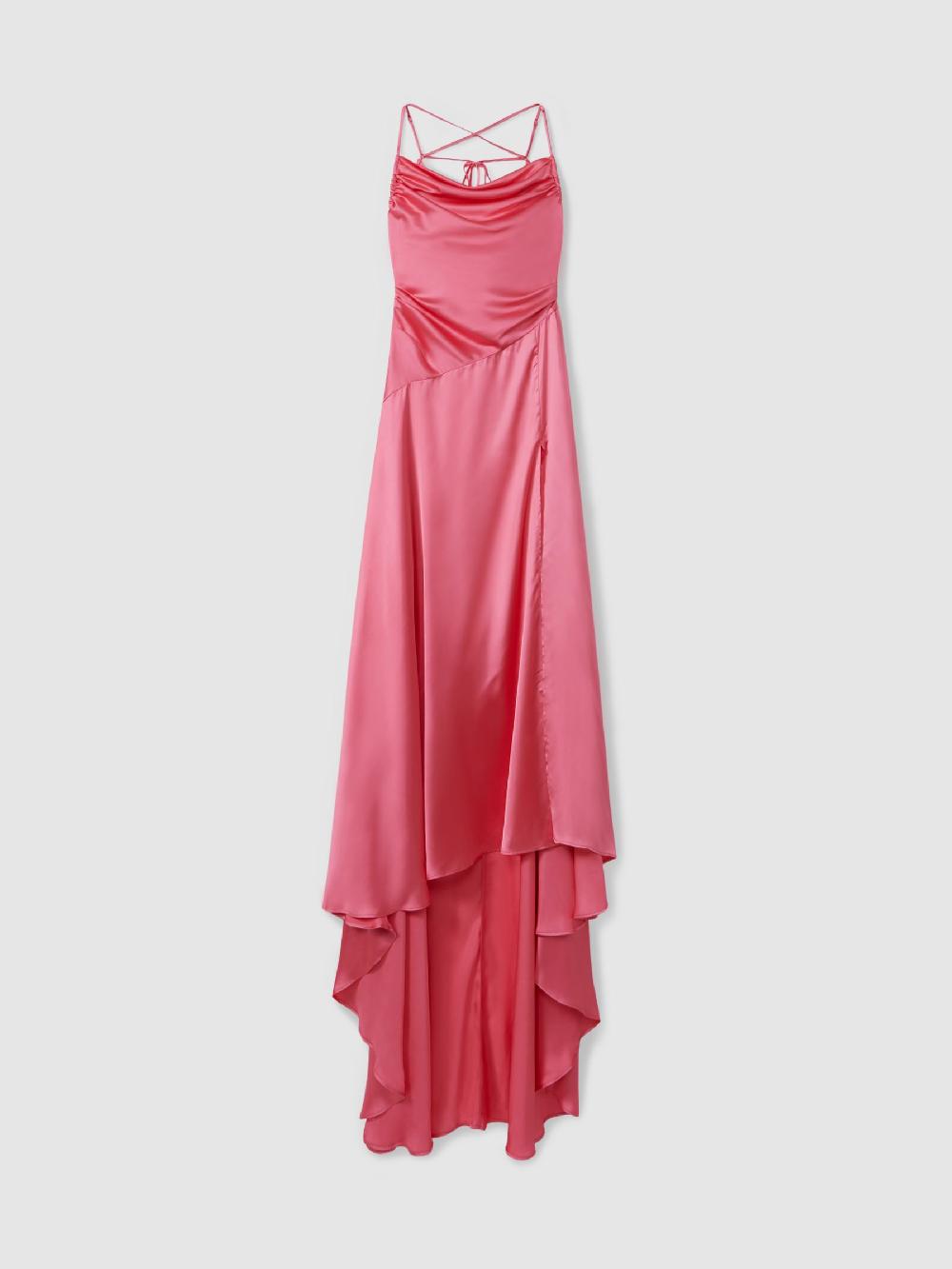 Reiss Leo Lin Watermelon Leo Lin Ruched Cowl Neck Satin Maxi Dress