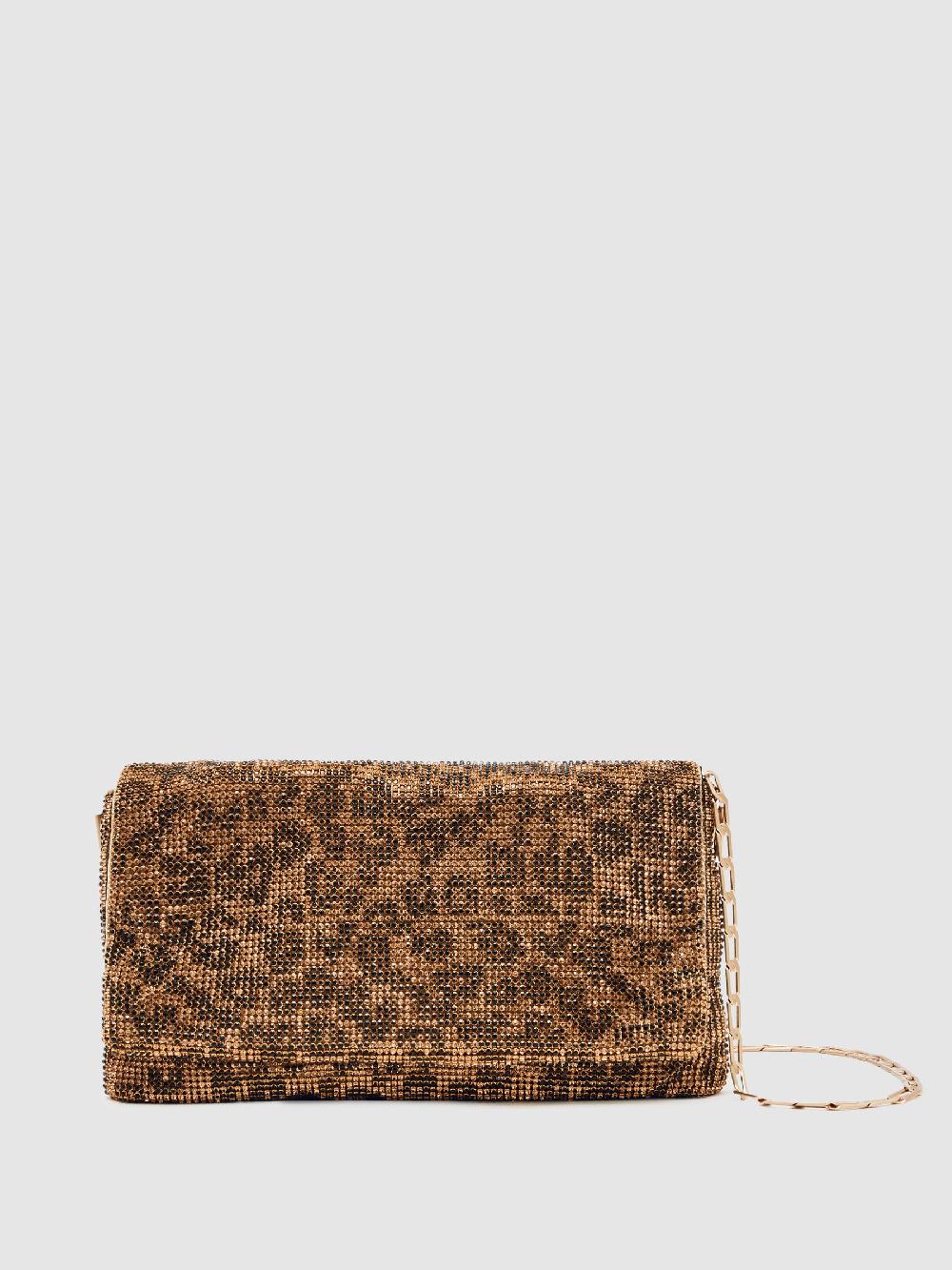 Reiss Leopard-Print Crystal Shoulder Bag In Animal Print