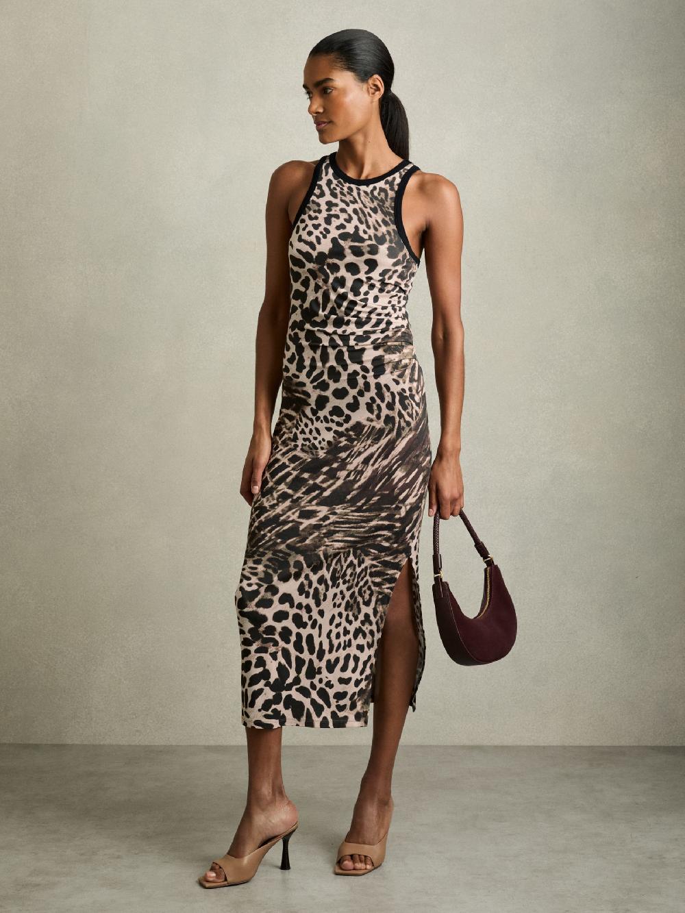 Reiss Leopard-Print Jersey Bodycon Dress In Neutral