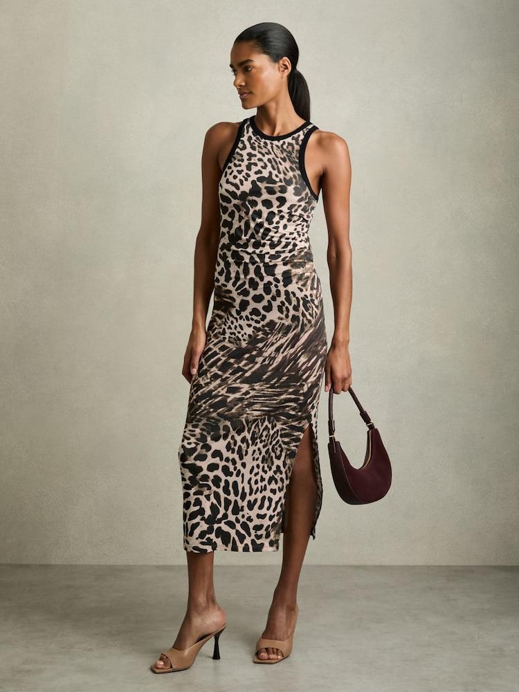 reiss Leopard-Print Jersey Bodycon Dress in Neutral