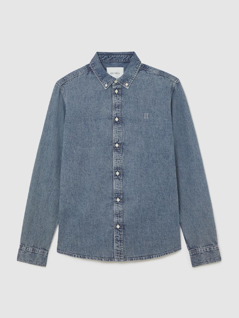 Reiss Les Deux Button-Through Denim Shirt In Light Indigo Wash