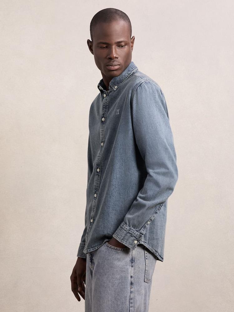 reiss Les Deux Button-Through Denim Shirt in Light Indigo Wash