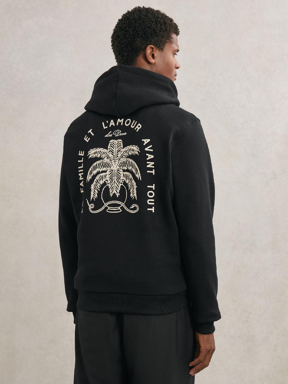 Reiss Les Deux Cotton Artwork-Print Hoodie In Black