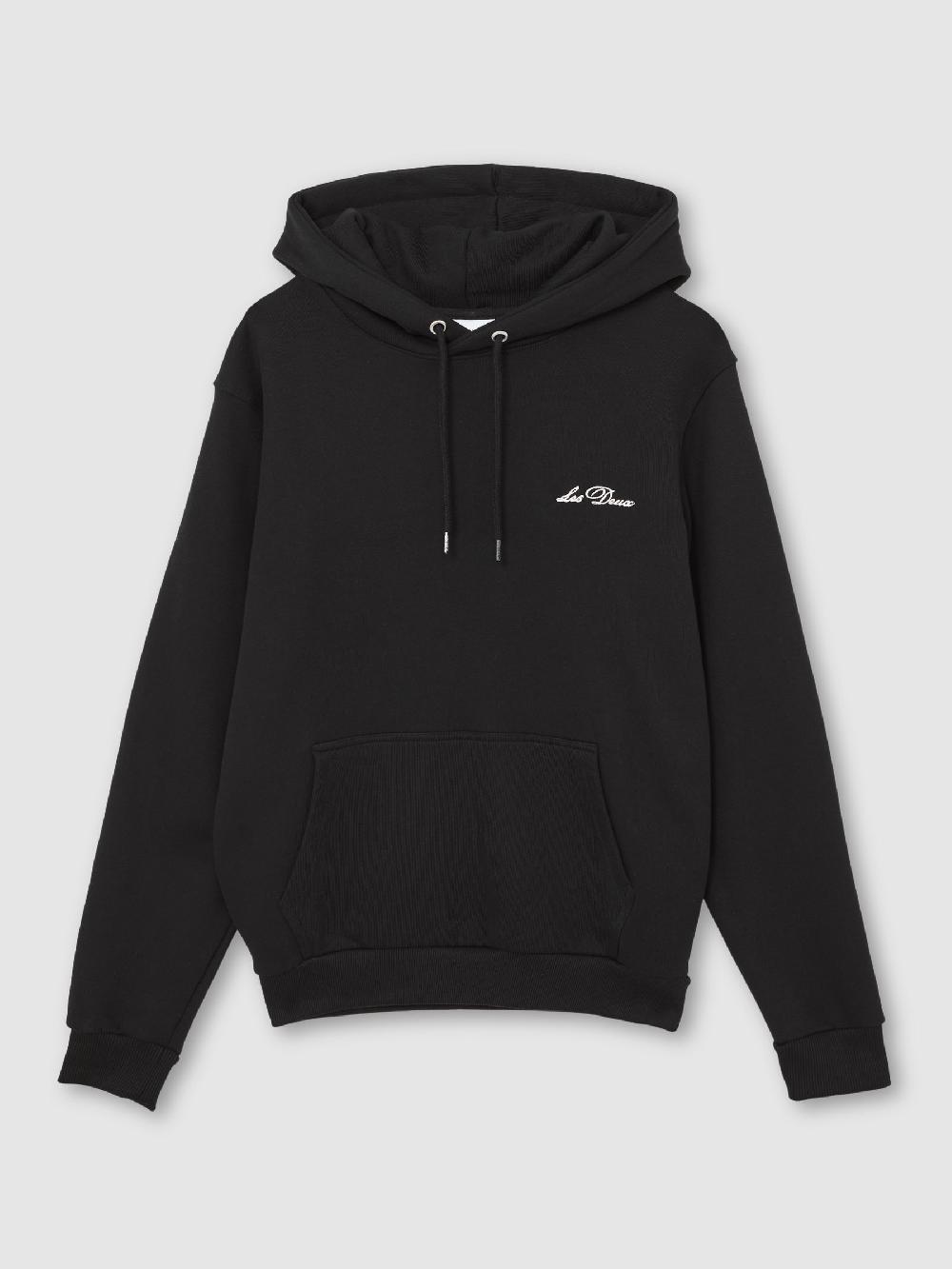 Reiss Les Deux Cotton Artwork-Print Hoodie In Black