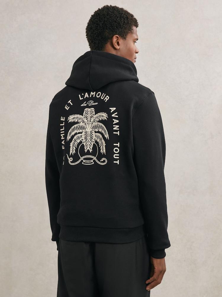 reiss Les Deux Cotton Artwork-Print Hoodie in Black
