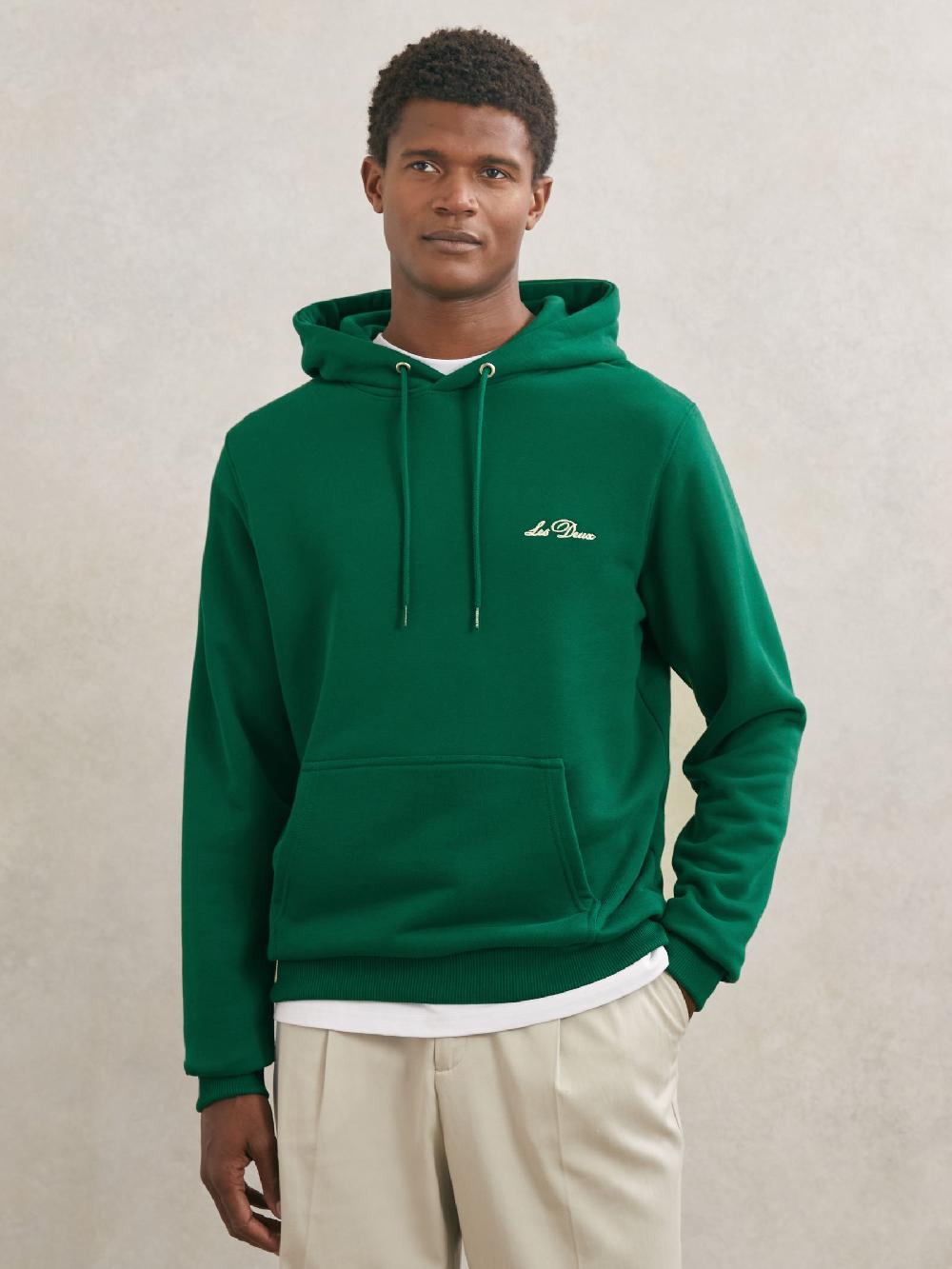 Reiss Les Deux Cotton Artwork-Print Hoodie In Evergreen