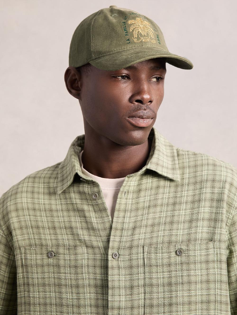 Reiss Les Deux Cotton Embroidered Motif Cap In Lichen Green