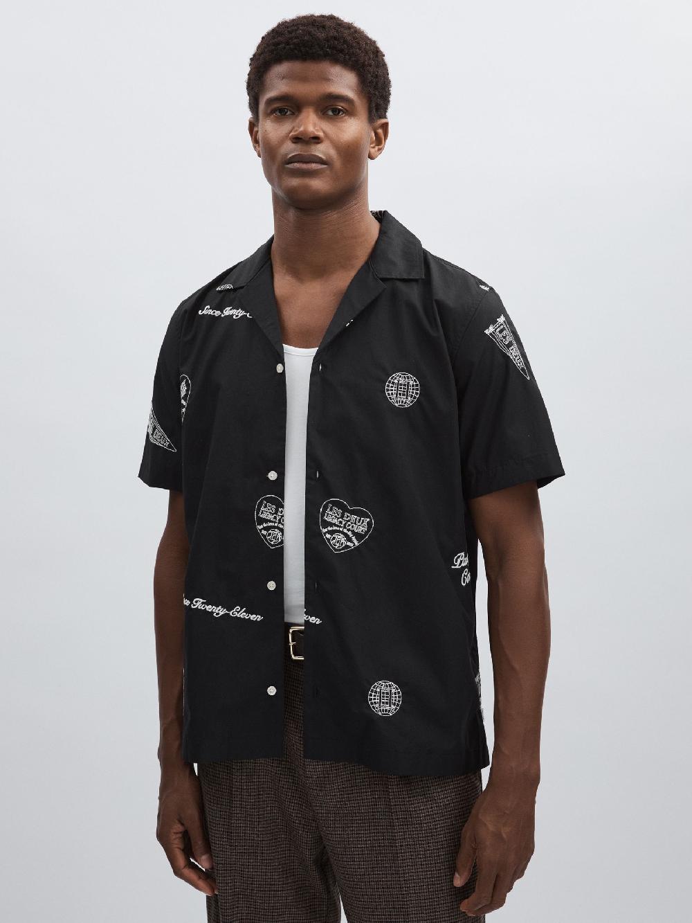Reiss Les Deux Cotton Embroidered Shirt In Black Print