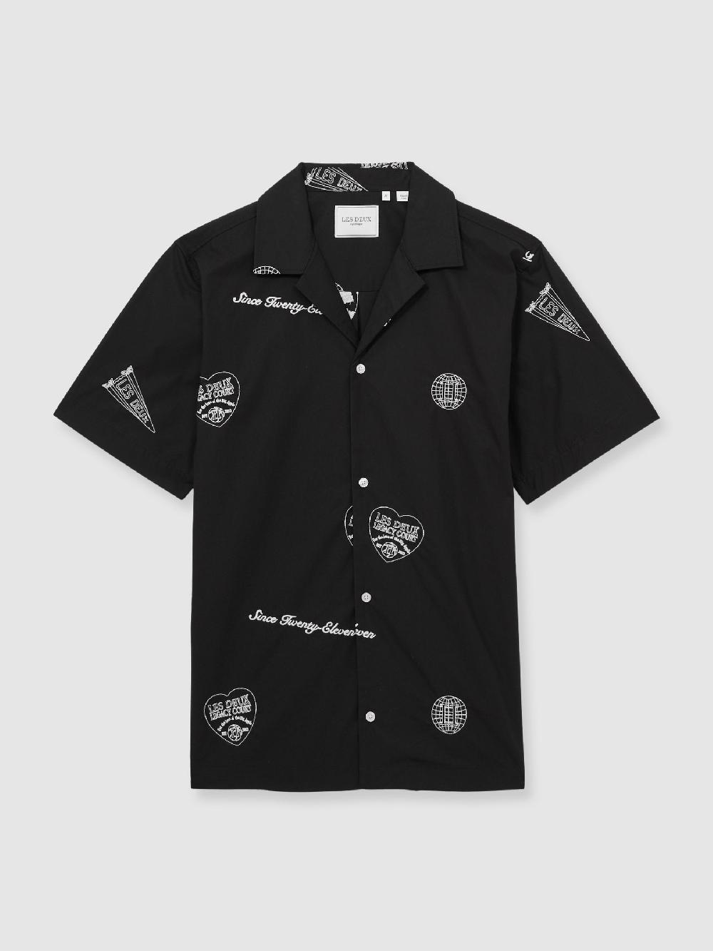 Reiss Les Deux Cotton Embroidered Shirt In Black Print