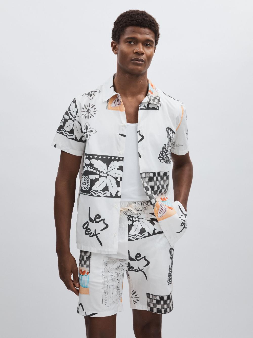 Reiss Les Deux Cotton Graphic-Print Shirt In Ivory Print