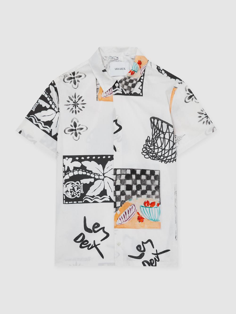 Reiss Les Deux Cotton Graphic-Print Shirt In Ivory Print