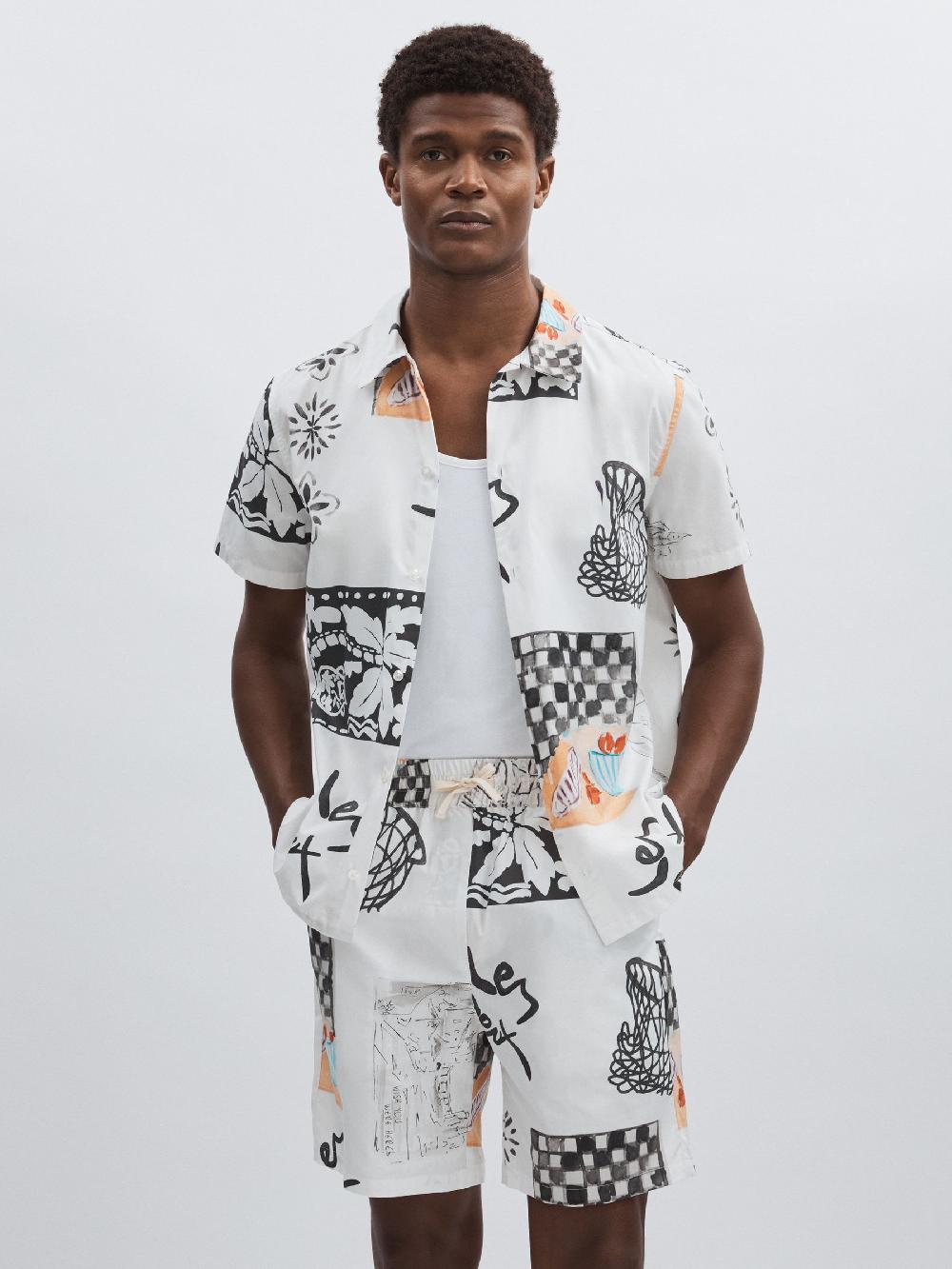 Reiss Les Deux Cotton Printed Shorts In Ivory Print