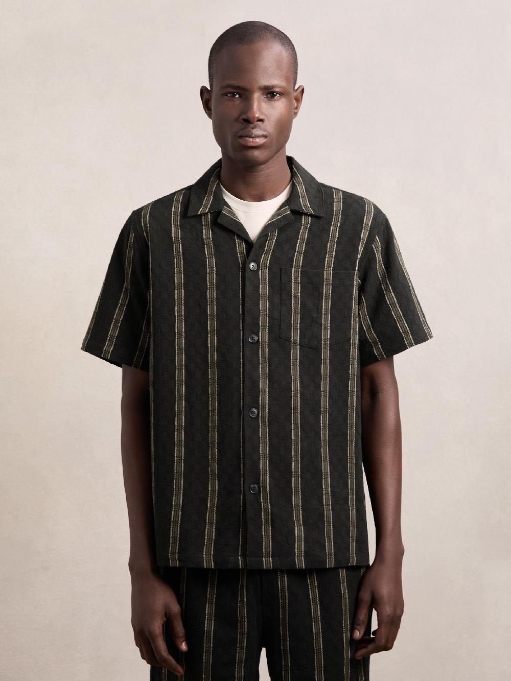 Reiss Les Deux Cotton Textured Stripe Shirt In Black