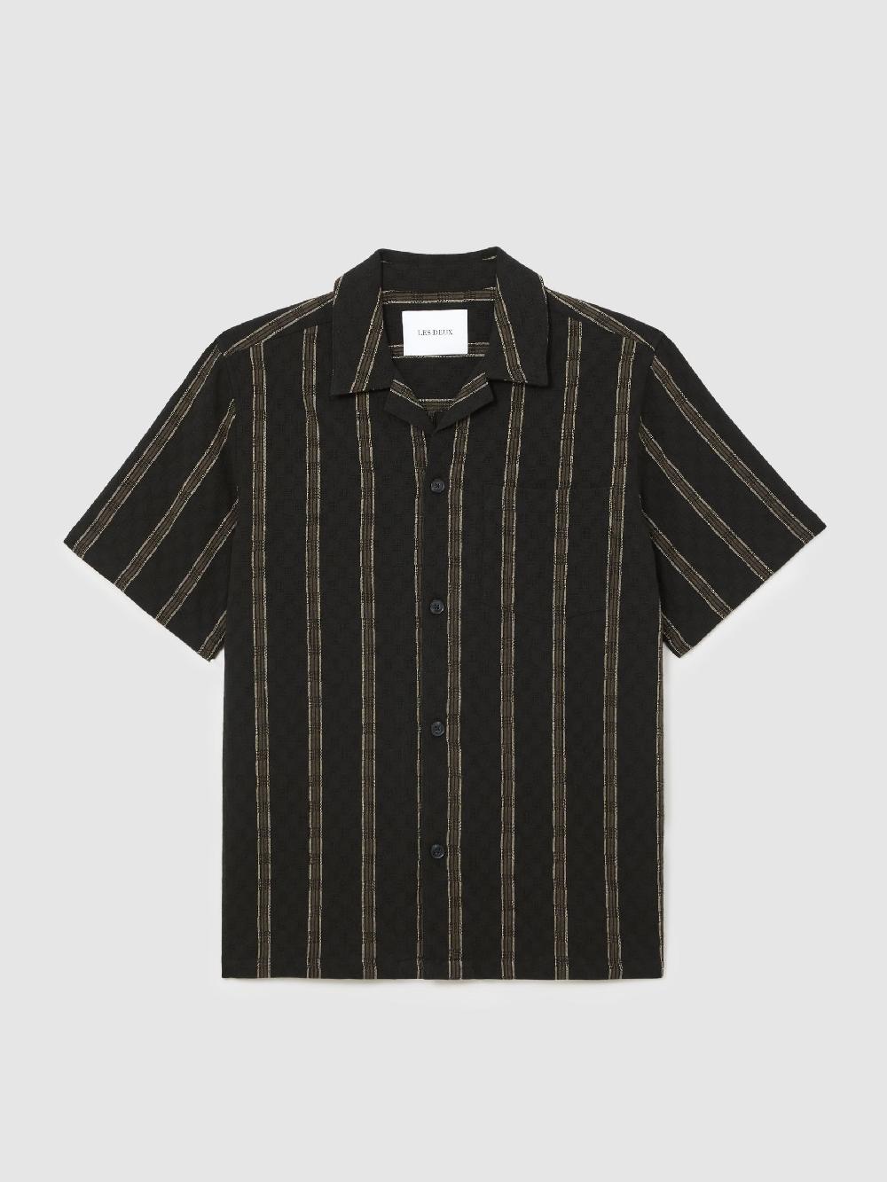 Reiss Les Deux Cotton Textured Stripe Shirt In Black