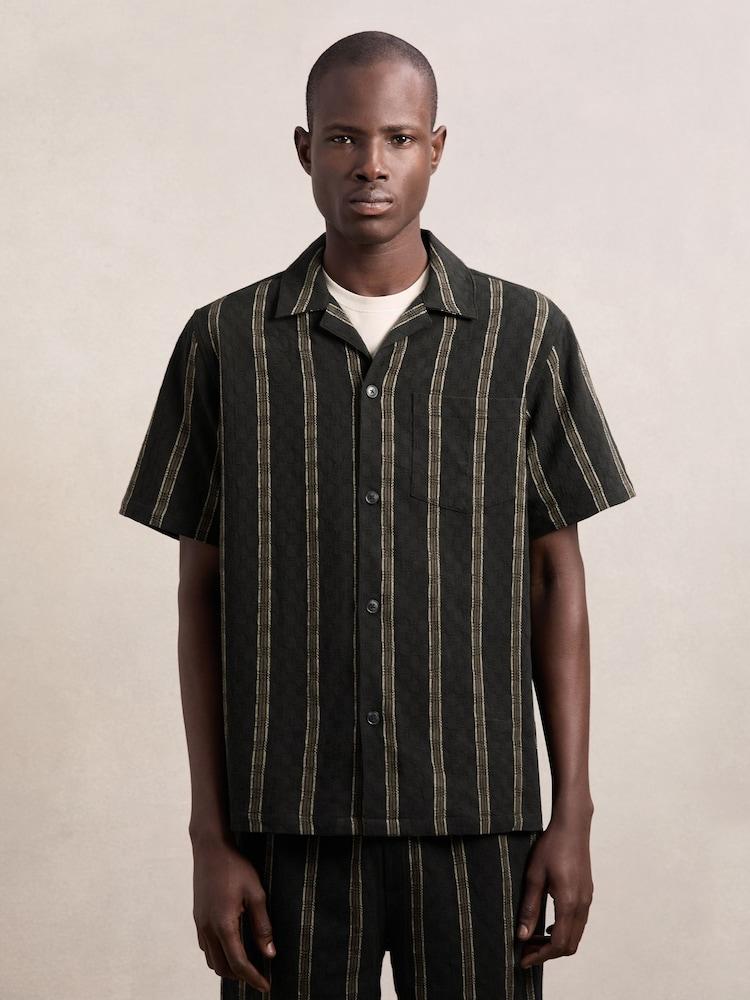 reiss Les Deux Cotton Textured Stripe Shirt in Black