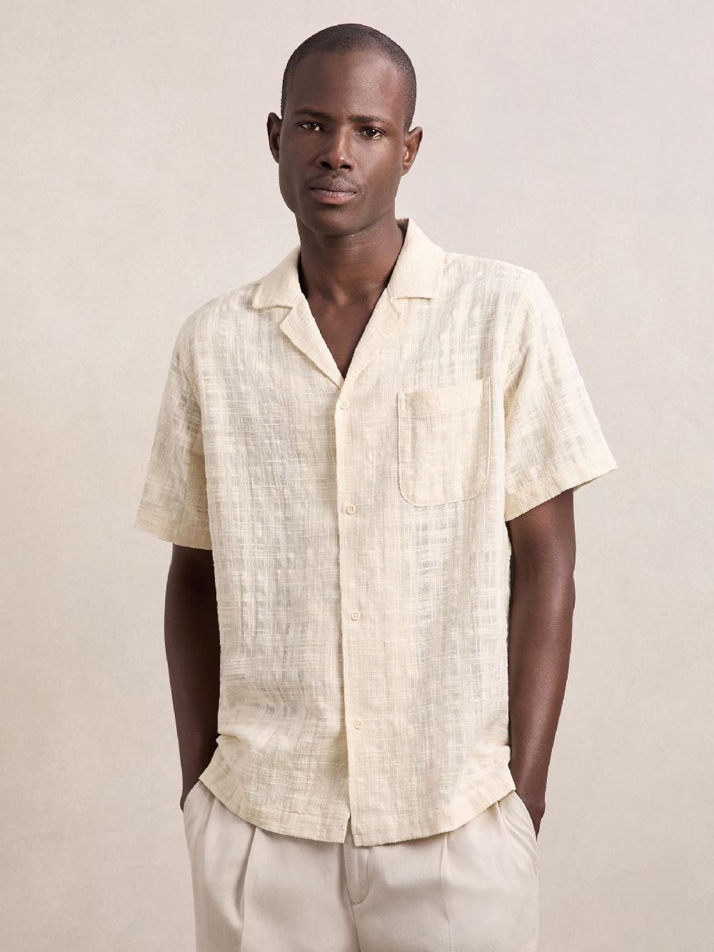 Reiss Les Deux Cotton Textured-Weave Shirt In Ivory