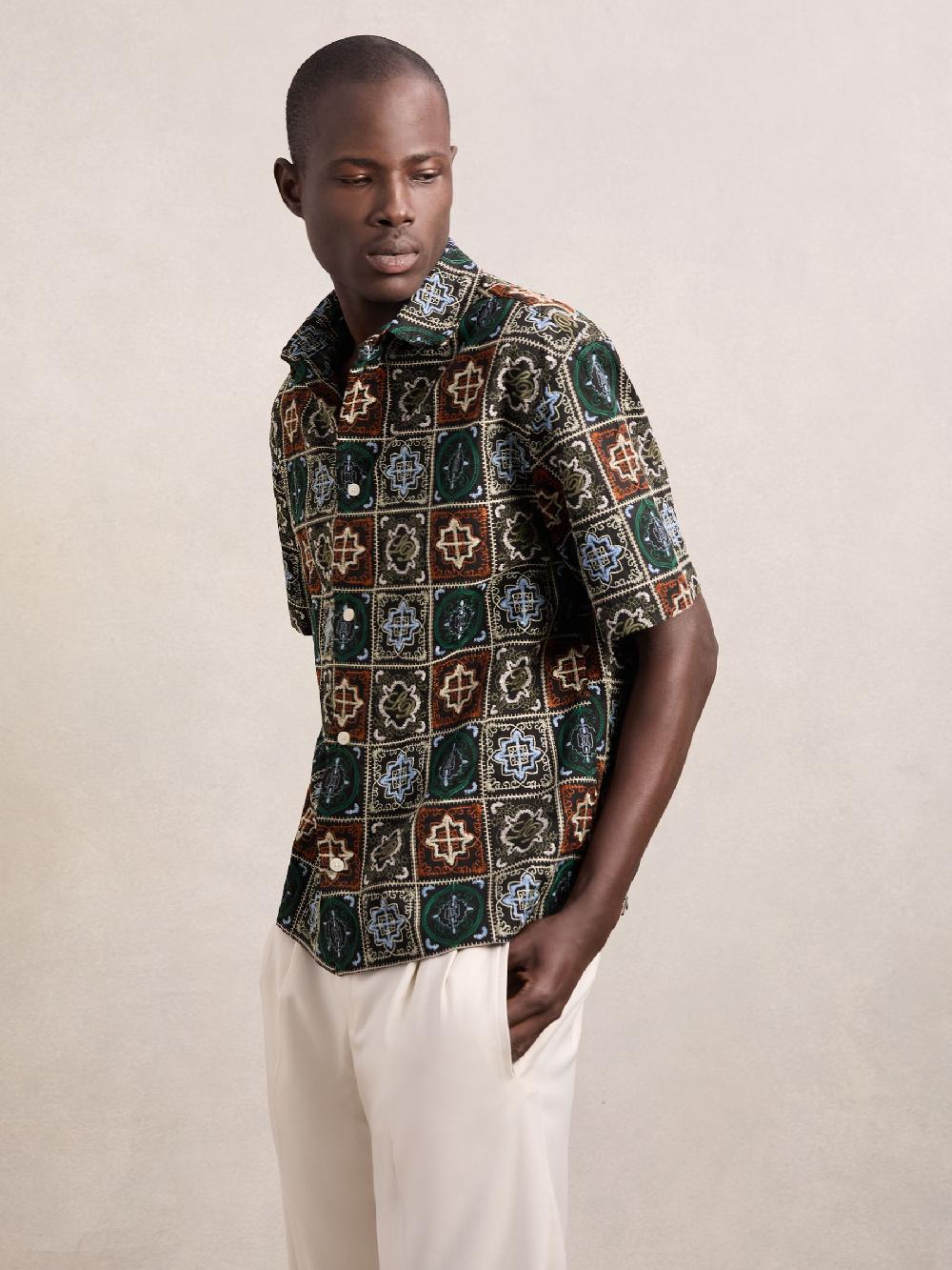 Reiss Les Deux Cotton Tile-Embroidery Shirt In Black