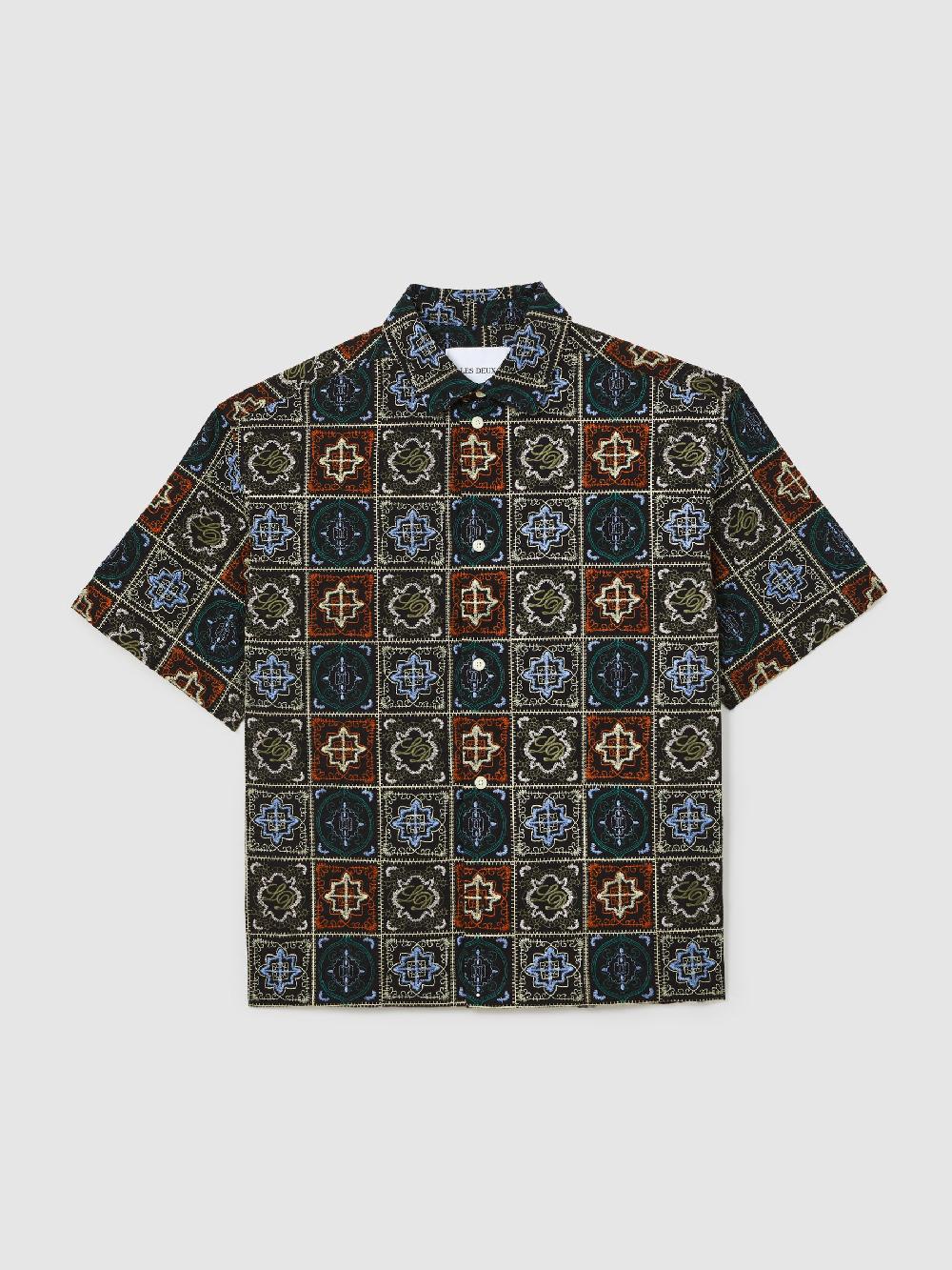 Reiss Les Deux Cotton Tile-Embroidery Shirt In Black