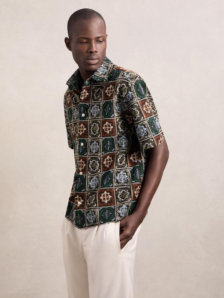 reiss Les Deux Cotton Tile-Embroidery Shirt in Black