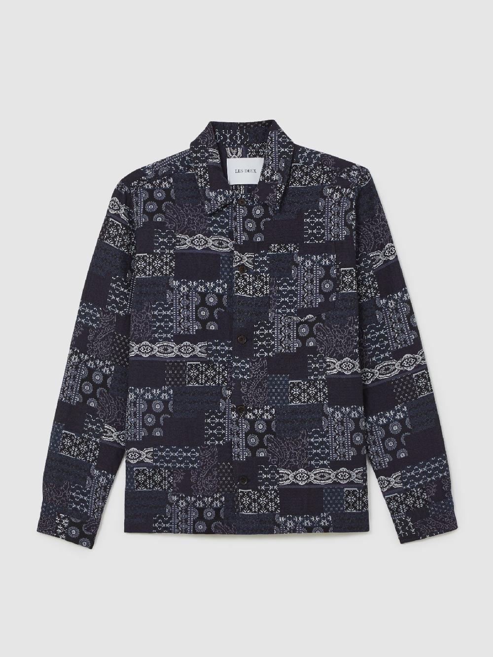 Reiss Les Deux Jacquard Denim Overshirt In Denim Blue