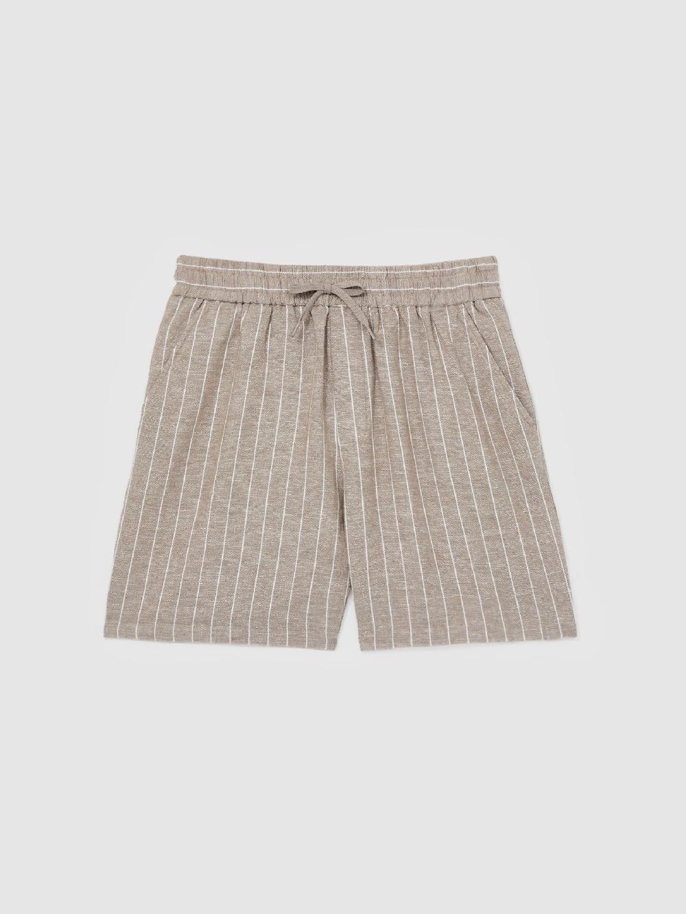 Reiss Les Deux Linen-Cotton Shorts In Ivory/Neutral Stripe