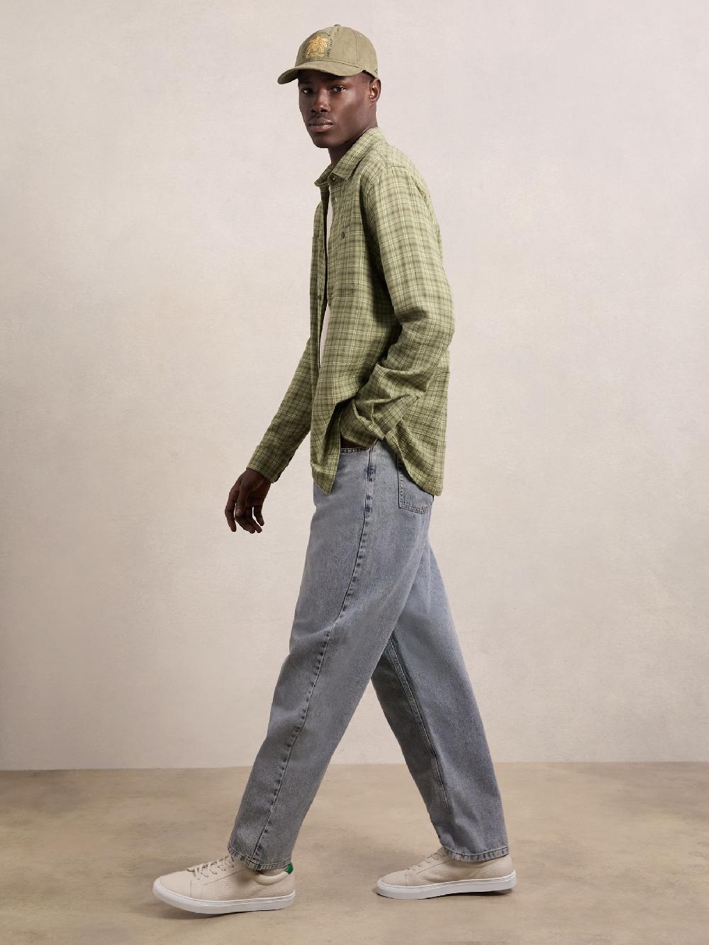 Reiss Les Deux Stretch-Cotton Check Shirt In Olive Night