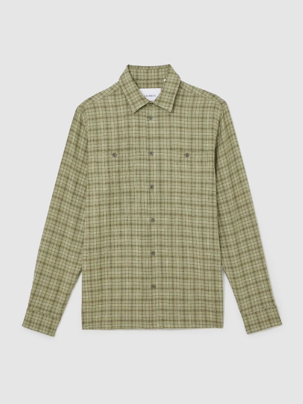 Reiss Les Deux Stretch-Cotton Check Shirt In Olive Night