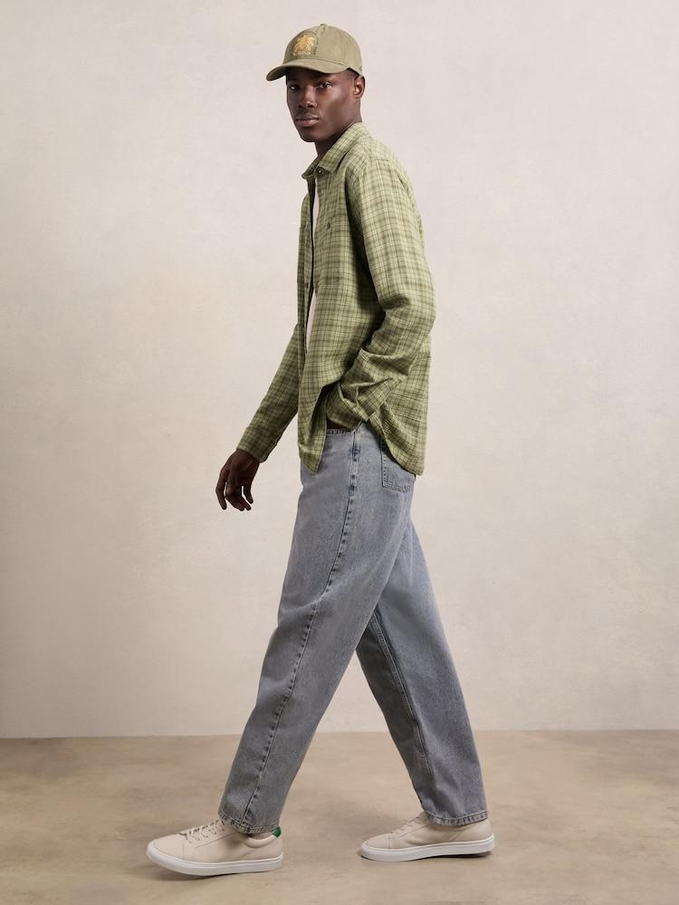 reiss Les Deux Stretch-Cotton Check Shirt in Olive Night
