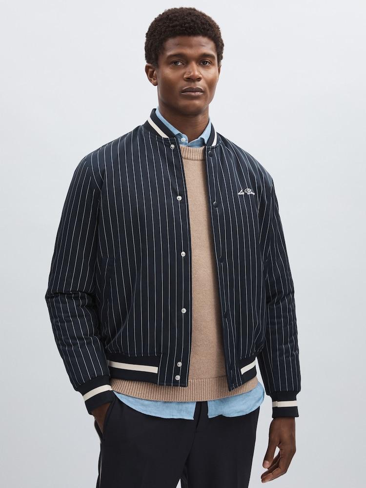 reiss Les Deux Technical Varsity Jacket in Navy Stripe