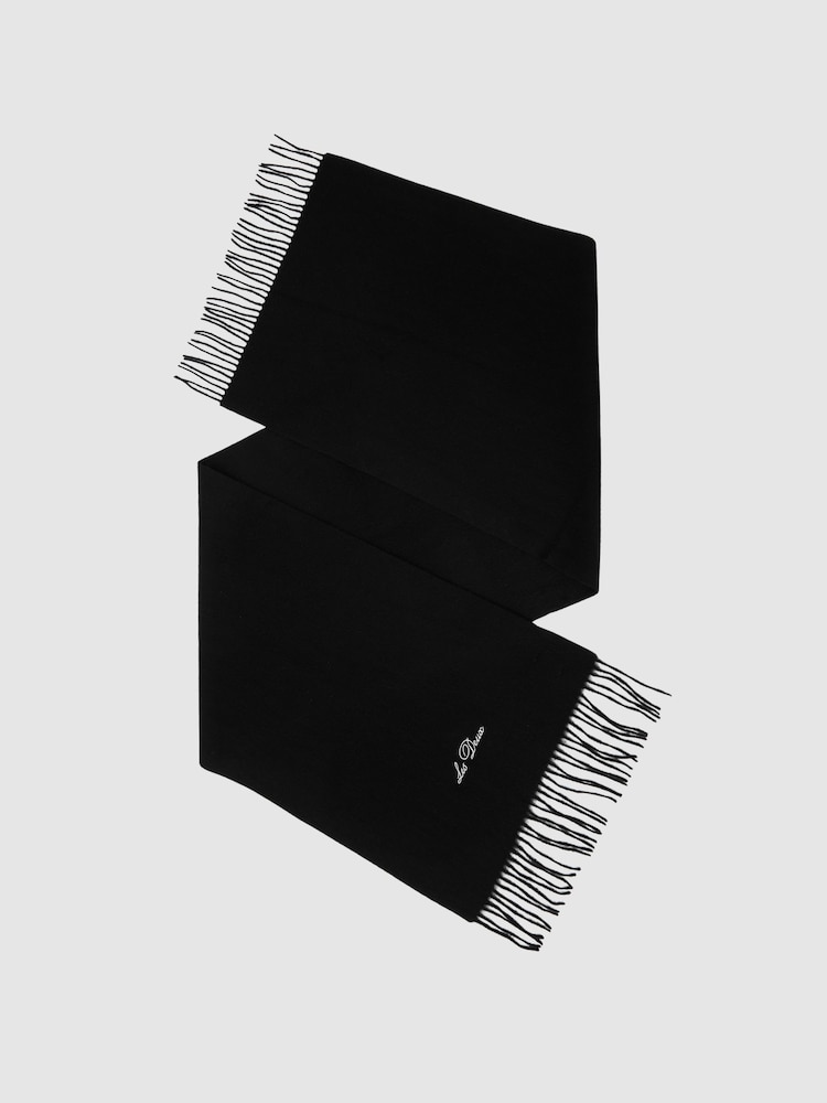 reiss Les Deux Wool Logo-Embroidered Scarf in Black