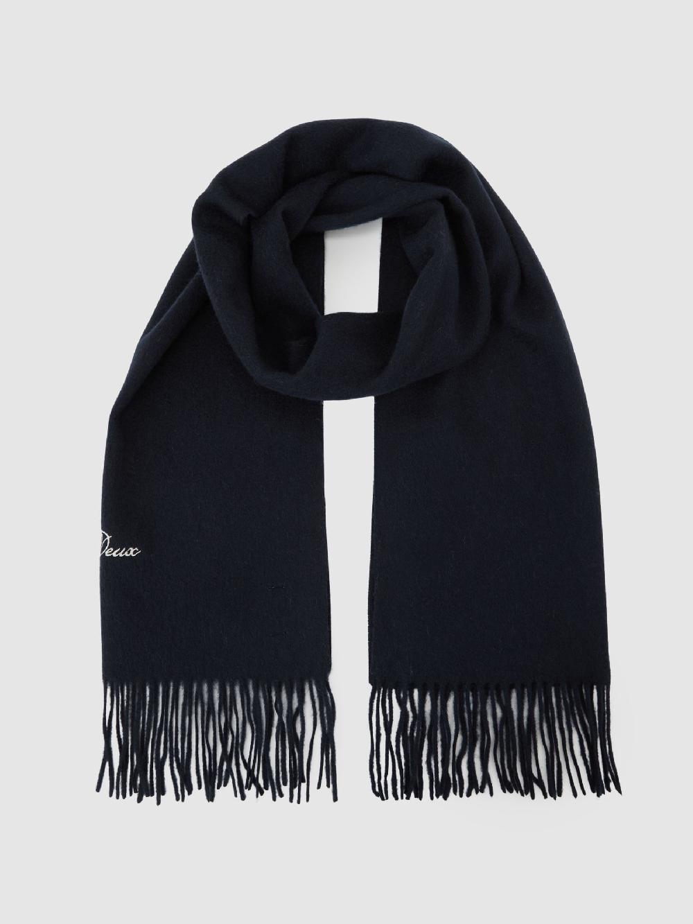 Reiss Les Deux Wool Logo-Embroidered Scarf In Dark Navy