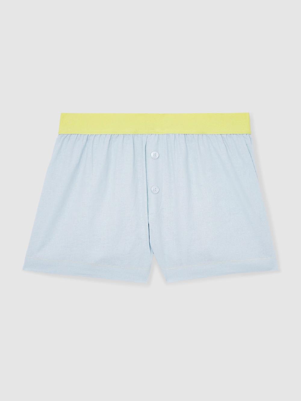 Reiss Linen-Blend Contrast-Waist Boxer Shorts In Blue