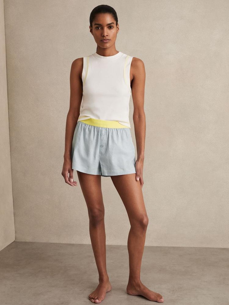 reiss Linen-Blend Contrast-Waist Boxer Shorts in Blue