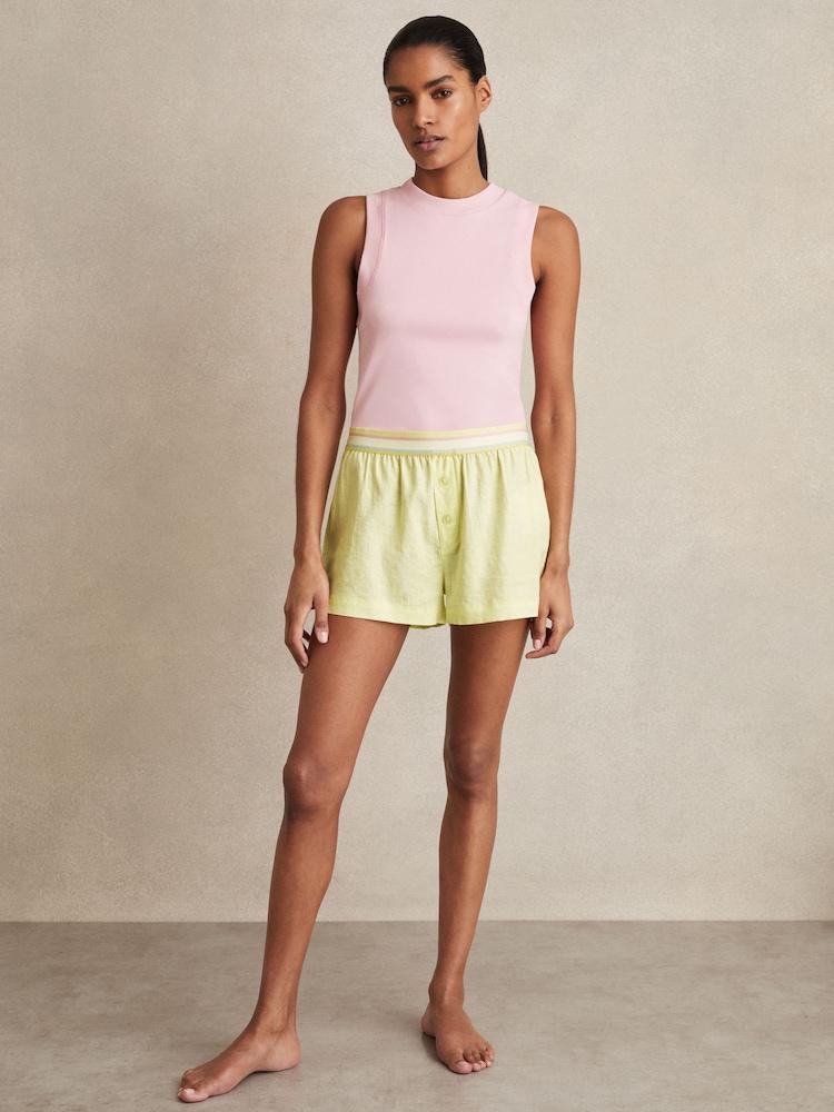 reiss Linen-Blend Contrast-Waist Boxer Shorts in Lemon Yellow